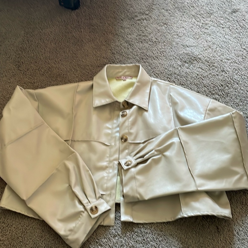 Faux leather crop jacket